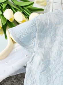 Vestido casual de manga corta con estilo de moda en azul cielo para niñas preadolescentes - Celeste - Ver 4