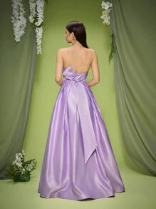 Mgiacy,New Arrival,Tube Top,Bow, Elegant Bridesmaid Dress,Ruched,Romantic,Long Dress - Mauve Purple - View 2