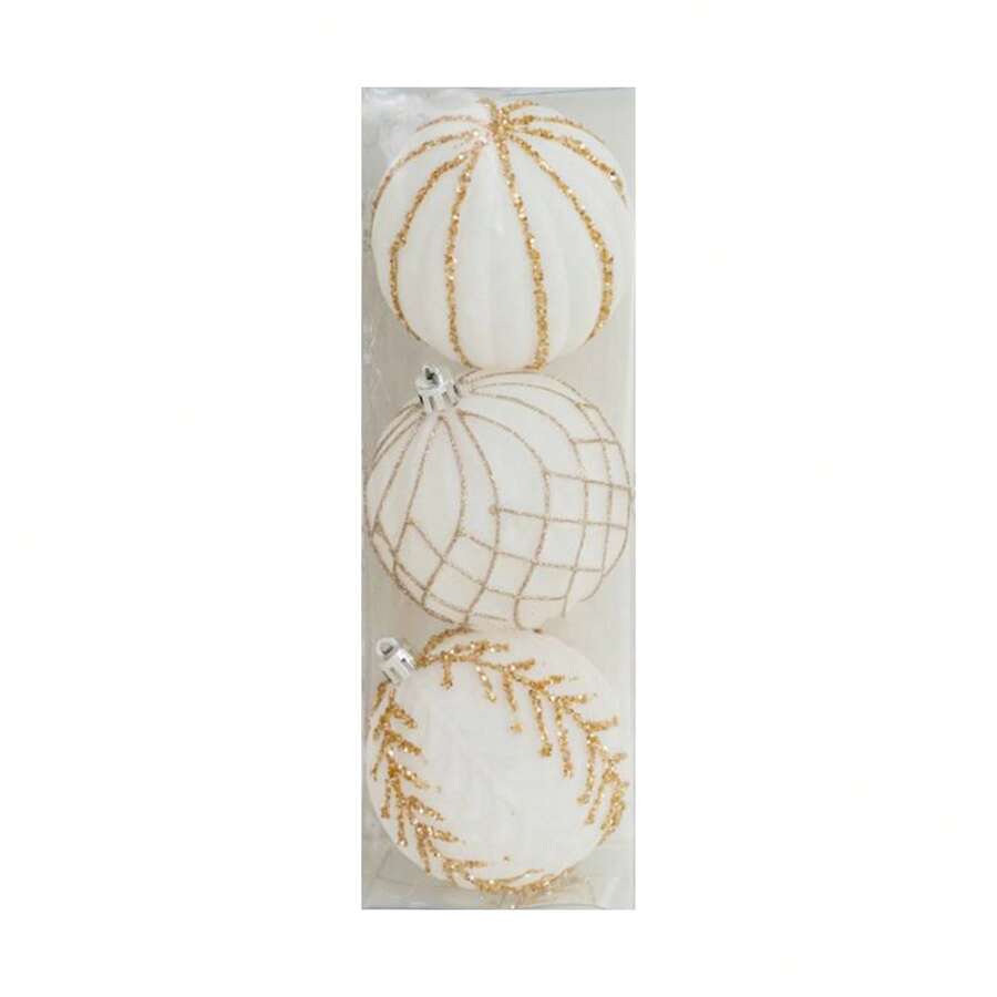 Christmas Decorative Ball Ornaments Set, 3Pcs Shiny Plush Sequin Christmas Tree Ball Pendant - Beige - View 1