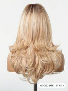 24 Inch Long Wavy Wigs With Bangs Dark Roots Brown Wigs For Women Brown Ombre Hair With Blonde Wigs,Heat-Resistant Synthetic Wigs For Daily Party Cosplay Wigs - Tóc vàng ombre - Xem 5