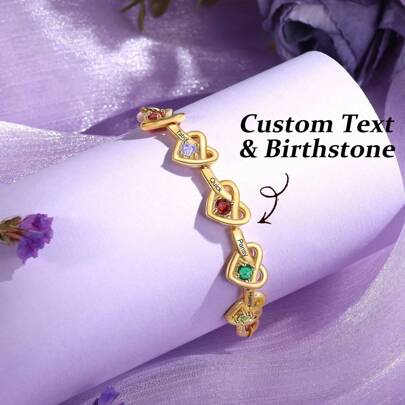 1pc Heart Design Pattern Stainless Steel Bracelet,Christmas Gifts For Girlfriends/Friends/Mothers/Daughters, Personalized Customized Christmas Gifts, With Unique Birthplaces And Rhinestones, Custom Names, Ladies Jewelry Gifts,Mother's Day Gift