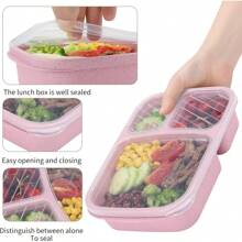 Bento Lunch Box Set 3 Compartment Food Storage Containers Wheat Straw Meal Prep Lunch Box Plastic Food Storage Containers, Microwave And Dishwasher (Light Colour), Home Decor, Party & Christmas Storage - 淺褐色 - 查看 4