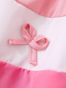 Girls' Fashionable Sweet Color Block Dress With Bow Collar, Suitable For Holiday Outing And Home Wear, Summer - Pink - View 5