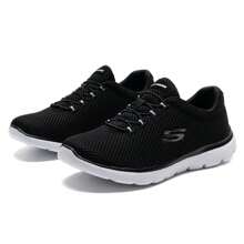 Skechers 女士套脚运动鞋，减震休闲跑步鞋，日常健身鞋 12985-BKW - 黑色/白色 - 查看 3