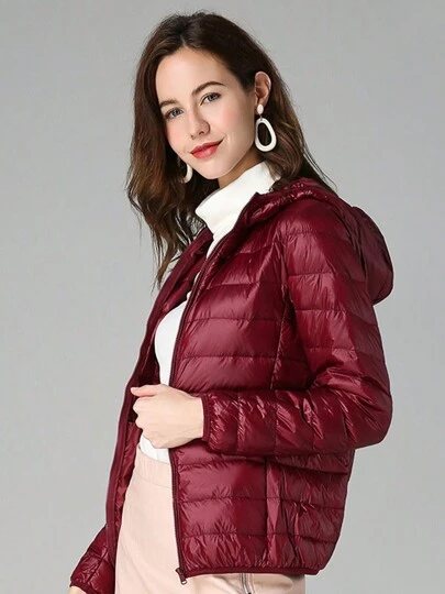 Chaqueta acolchada ligera, cálida y con capucha para mujer(Sin bolsa de almacenamiento)