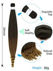 Extensiones de cabello preestirado con puntas rizadas para trenzar fácilmente, de estilo ombré de negro natural a marrón, de 24 pulgadas con 3 tonos, de fibra sintética yaki, adecuado para trenzas y rulos, paquetes de cabello ombré marrón para mujeres y hombres - Multicolor - Ver 7
