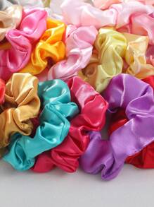 30 Pcs Random Color Satin Scrunchies Hair Ties For Girls, Elastic Hair Bands With Colorful Ribbons, Ponytail Holders For Daily Use - Multicolor - View 3