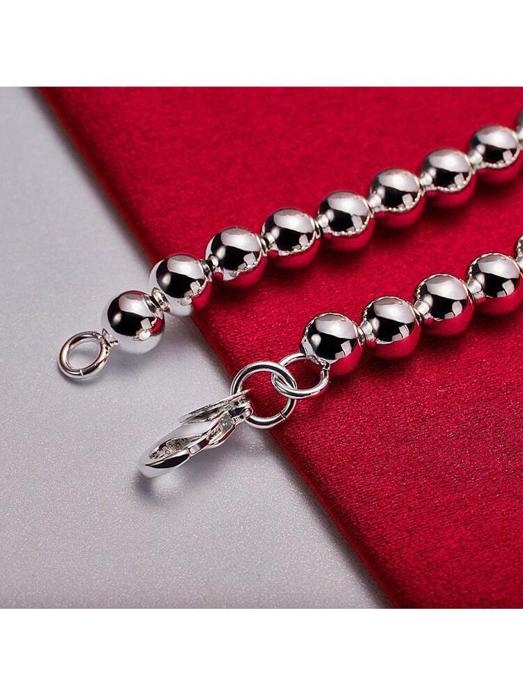 Charm Silver Heart Lock 6mm Beads Chain Bracelets Jewelry For Women Top Quality Lovers Bracelets Christmas Gift