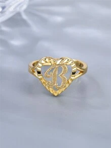 1 chiếc nhẫn rỗng cổ điển khắc 26 chữ cái có thể điều chỉnh, phụ kiện thời trang giản dị cho cặp đôi, thích hợp làm quà tặng dự tiệc/du lịch - Vàng - Xem 13