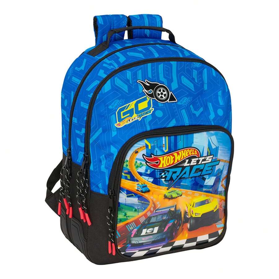 Mattel Double Backpack Adaptable To Hot Wheels Cart "Lets Race" With Double Main Compartment And Zipper Closure - Double Backpack Reinforced Base And Padded And Adjustable Handles - Multicolor - View 1