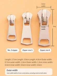 6 Stück/Set (Größe 3, 5, 8) Universal Reißverschluss Reparatur Set aus Zinklegierung, beinhaltet Reißverschluss Zugteile und Haken, Metall Reißverschluss Ersatzset, geeignet für Jacken, Taschen und Kleidung - Verschiedenfarbig - Übersicht 3