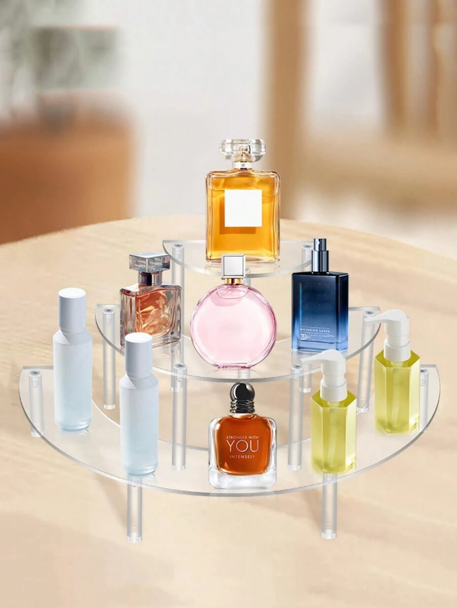 Transparent Acrylic Crescent Moon Shaped Display Rack For Storing And Exhibiting Makeup Collection Items, Acrylic Multi-Tier Rack, Jewelry And Accessory Display Stand, Lucite Display Shelf - Clear - View 1