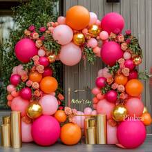 Guirnalda de globos rosa y naranja, kit de arco de globos rellenos doble de color rosa fucsia, naranja, dorado metalizado, rosa pastel, globos de látex de color rosa oscuro magenta para decoración de fiestas de cumpleaños, bodas y otoño - Naranja Quemada - Ver 1
