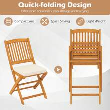 Lifezeal Outdoor Folding Chairs Set Of 2 Acacia Wood High-Back Chair With Seat Cushions Beige/Red/Navy - 米色 - 查看 7