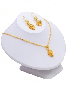 Conjunto de joyas de hoja sencilla chapado en oro de 22k, aretes y collar de trigo de moda árabe para novia, decoración de fiesta de noche para mujer, joyería de lujo