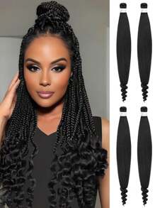 Extensiones de cabello preestirado con puntas rizadas para trenzar fácilmente, de estilo ombré de negro natural a marrón, de 24 pulgadas con 3 tonos, de fibra sintética yaki, adecuado para trenzas y rulos, paquetes de cabello ombré marrón para mujeres y hombres - Multicolor - Ver 9