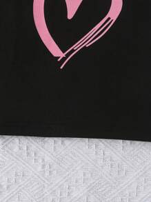 2pcs/Set Girls Cute Heart Graphic Round Neck Sleeveless Top + Shorts Summer Outdoor Casual Outfit