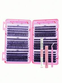 640/590/800 pièces Kit d'extensions de cils, colle double tête et scellant, pinces confortables, set de cils D Curl 8-16mm - sans parfum, kit de cils pour fêtes et maquillage de Noël
