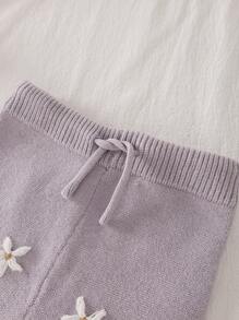 2pcs Baby Girls Knitted Romper & Sweater Set, Autumn/Winter - Mauve Purple - View 5