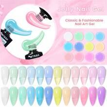 Mtssii Macaron Jelly Gel Nail Polish Blue Crystal Translucent Candy Color Semi Permanent Varnish Nail Art Soak Off UV LED Gel Polish For Summer Manicure Home Salon