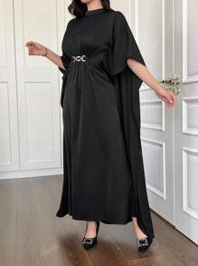 Zwarte taille geplooide capemouw Arabische abaya-jurk voor dames