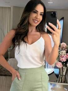 Women's Tank Top In Duna Fabric With Straps And Shiny, Super Fashionable - cám - Xem 3