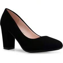 Women's Classic Round-Toe Platform Pumps High Block Heel - Adorable,-2025 - Black Nubuck* - View 1