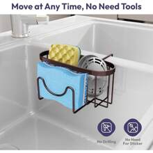 1pc Sponge Holder For Kitchen Sink - Movable Kitchen Sink Caddy With M Shape Hook, Stainless Steel Hanging Sponge Caddy For Dish Sponge, Brush, Sink Stopper Organizer In Double Bowl Sink, Black - Multicolor - View 11