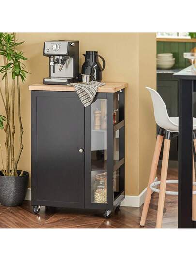 SoBuy FKW75 SCH, Kitchen Storage Trolley Serving Cabinet Tier Side Shelves, Zwart view 4