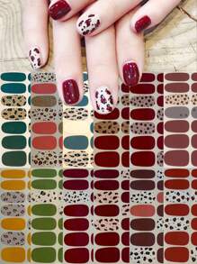 Leopard Print, Y2K Style Mix & Match Full Cover Nail Stickers, Easy To Apply With Dotted Lines Nails - Multicolor - View 5