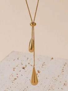1 Set Stainless Steel 18K Plated Smooth Water Drop Pendant Jewelry Set, Fashion & Versatile, Suitable For Party, Date, Work, Holidays
