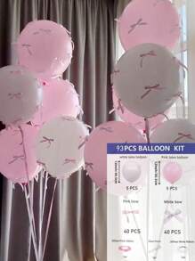 93pcs/1set White Pink Latex Balloons With Pink Bow, Suitable For Outdoor Photo Shoots By Internet Celebrities, Bow Decorations, Valentine's Day, Family Birthday Parties, Weddings