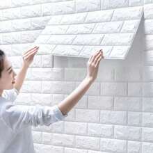 10/20 件 3D 墙板，即剥即贴 3D 壁纸，自粘防水泡沫板，适用于客厅、卧室、洗衣房、厨房、壁炉、电视墙装饰 - 白色 - 查看 2