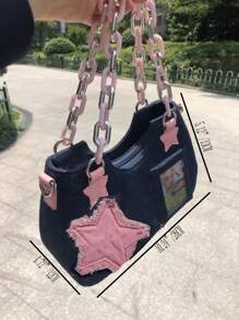 New Fashion Star Shape Acrylic Chain Women's Bag, Versatile And Textured With Color-Blocking Design, Suitable For Casual And Commuting With Shoulder Or Crossbody Style Star Print Women Bag, Stars Hollow Women Bag