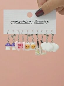 10pcs/30pcs Cross-Border New Dopamine Cute Resin Small Fish, Strawberry, Pineapple, Heart, Ice Cream Dangle Earrings Set - Style6 - View 14