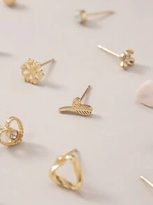 30 Pairs Assorted Cute Pink Bow, Faux Pearl And Rhinestone Flower Earring Set For Women, Daily Wear Jewelry, Holiday Gift