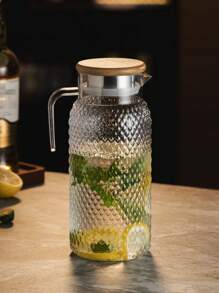 1 pièce Pichet en acrylique, bouteille de jus transparente en acrylique rayée. Pot à lait, à jus glacé avec couvercle, bouteille d'eau froide pour jus fait maison, thé, limonade