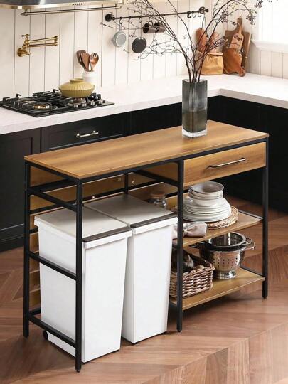 SoBuy FSB71-PF, Kitchen Island Sideboard Dining Bar Table With 1 Drawer And 2 Open Shelves, Kitchen Dining Room Living Room Sideboard