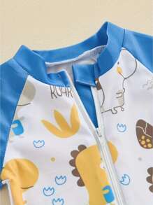 Toddler Boys Rash Guard Swimwear Cartoon Marine Organisms Print Short Sleeve Swimsuits Front Zipper Bathing Suits - White - View 4