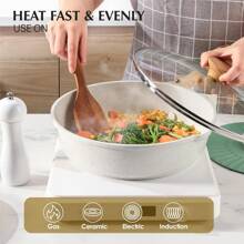 SENSARTE Nonstick Deep Frying Pan Skillet, 10/11/12-Inch Saute Pan With Lid, Stay-Cool Handle, Chef Pan Healthy Stone Cookware Cooking Pan, Induction Compatible, PFOA Free (10-Inch) - White Ceramic - View 3