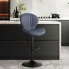Nalupatio Bar Stools Set Of 2 |Breakfast Bar Stools •Backrest Kitchen Barstools •Bar Chair Fabrics •Modern Adjustable Swivel Gas Lift - Dark Grey - View 6