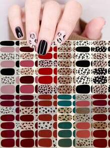 Leopard Print, Y2K Style Mix & Match Full Cover Nail Stickers, Easy To Apply With Dotted Lines Nails - Multicolor - View 1