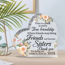 1 pieza Decoración de sobremesa con forma de corazón, Decoración de sobremesa de acrílico transparente 2D, Diseño romántico en inglés "True Friendship", Decoración de sobremesa, Regalo de cumpleaños para buenos amigos, Regalo de Año Nuevo