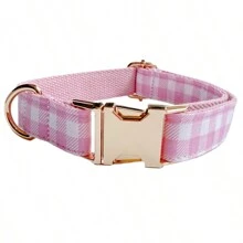 New Dual-Tone Plaid Zinc Alloy Clasp Pet Dog Collar, Adjustable Size Fit For Large, Medium, Small Dogs, Soft And Comfortable, Durable Zinc Alloy Clasp Plated In Gold, More Sturdy Than Plastic Clasp, Easy To Tighten And Quickly Release (Slight Color Variation Due To Leather Batch Difference, Random Color Delivery)