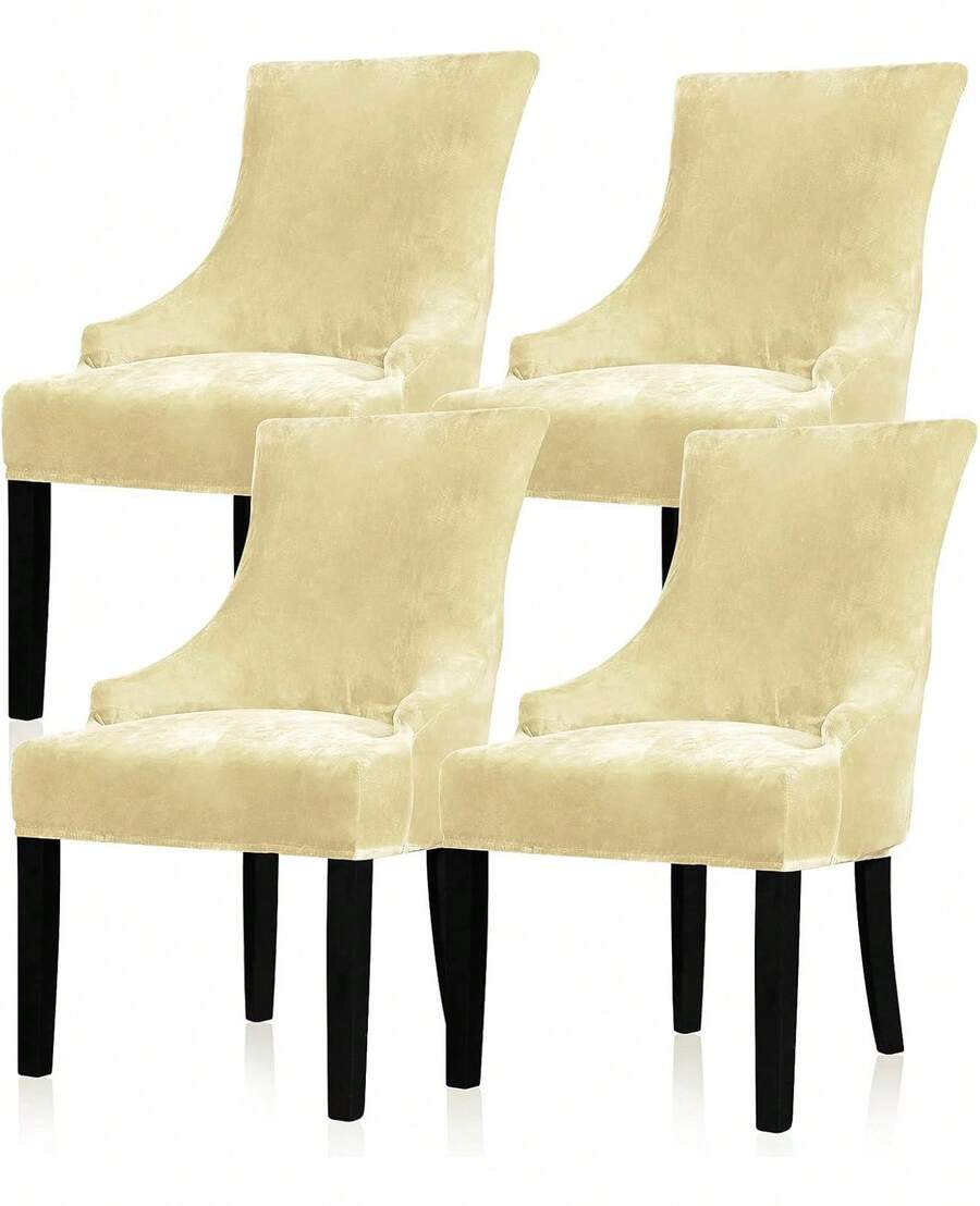 Stretch Wingback Chair Cover - Reusable Side Chair Slipcover, Accent Chair Protector Dining Room, Banquet, Home Decor (Silver, 2PC) - 02 Velvet Cream - View 1