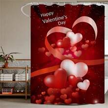 Cortina de ducha para el Día de San Valentín, con estampado de corazones, gruesa, resistente al moho y al agua, para decoración de baño - Rojo - Ver 4