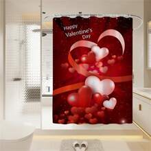 Cortina de ducha para el Día de San Valentín, con estampado de corazones, gruesa, resistente al moho y al agua, para decoración de baño - Rojo - Ver 6