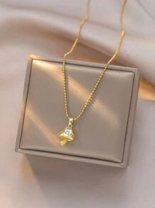 1pc Stainless Steel Gold Mushroom Necklace, Fashionable French Hip-Hop Style Casual Minimalist Versatile, Suitable For Daily Wear, Street, Valentine's Day, Party, Holiday - Mushroom - View 4