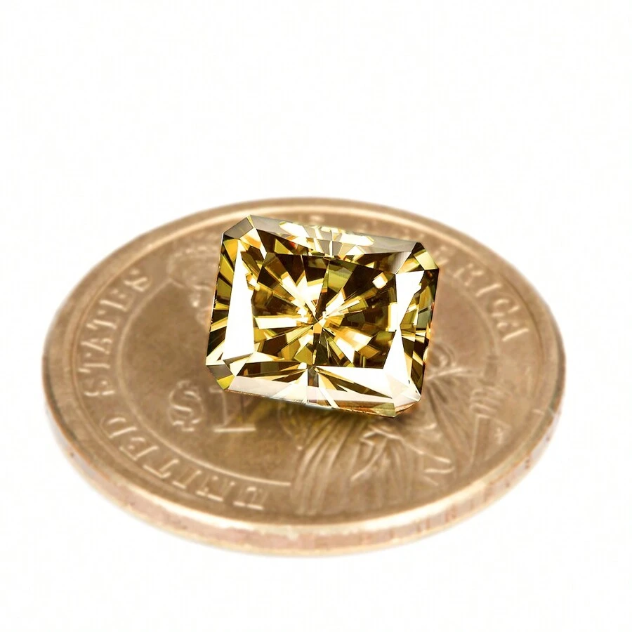 Una piedra suelta de moissanita de corte radial color champán D 100% con certificado GRA para bricolaje - Champán - Ver 1