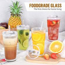 2 PCS 18Oz Glass Cups With Lids And Straws, Thick Glass, Ideal For Iced Coffee, Smoothies, Milk, Tea, Cocktails, And Juices, Great Gift For Mother's Day - transparent - 查看 6